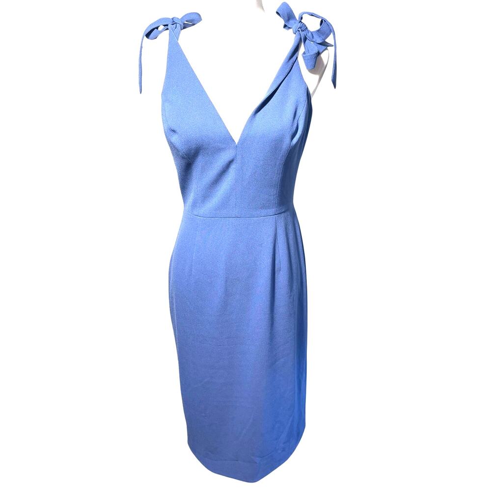 Dress The Population Lita Dress Sz M Blue Jay Tie Shoulder Cocktail Midi Sheath - Picture 3 of 16